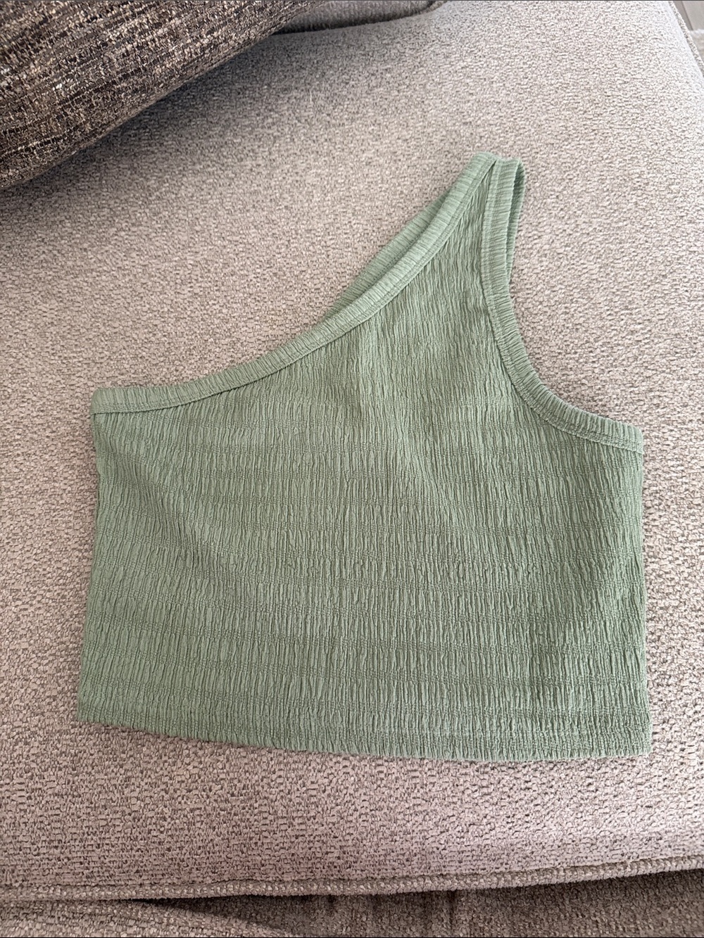 American Eagle One-Shoulder Sage Green Crop Top
